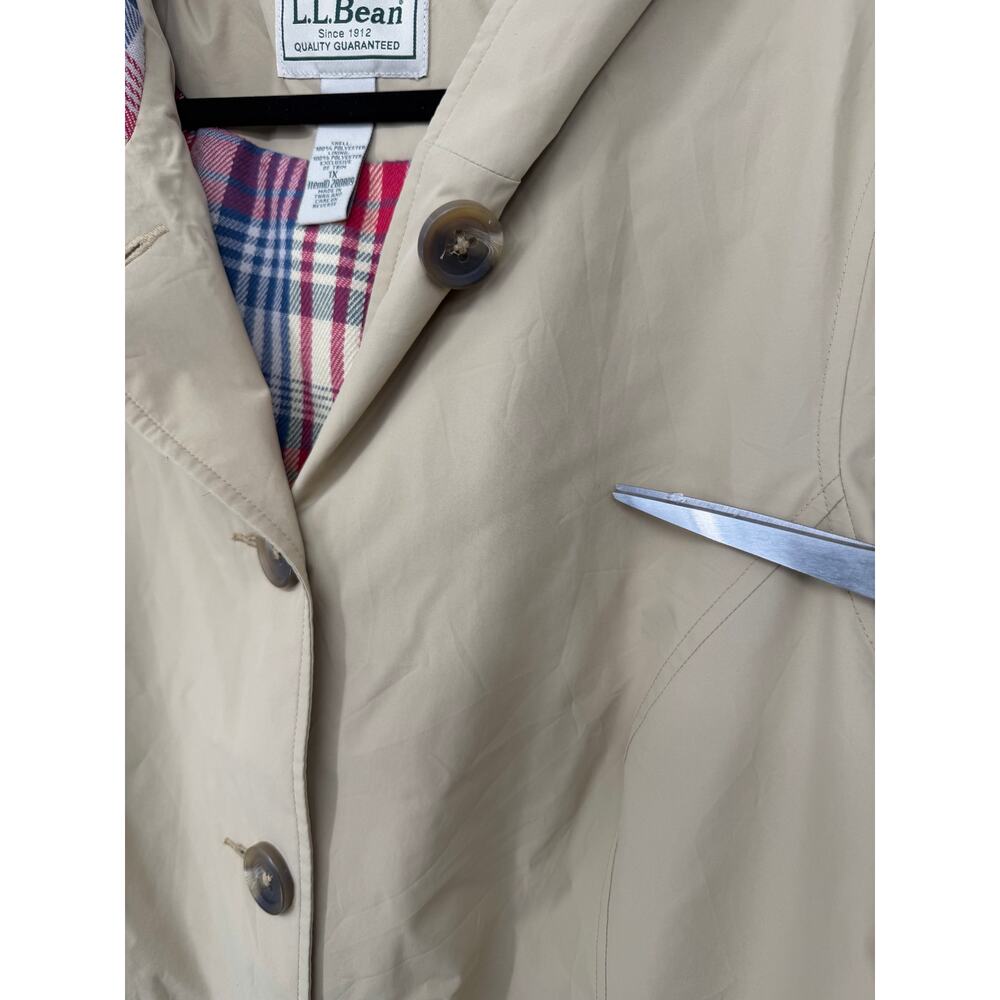 Vintage L.L. BEAN 1X Womens Khaki Mackintosh Jacket Flannel Lined Rain Coat Hood - Picture 8 of 16